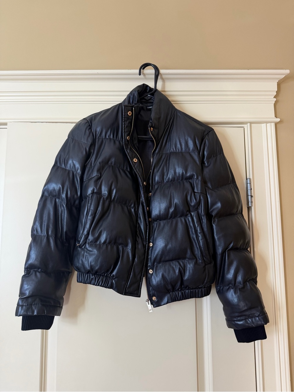 Generation Love Black Faux-Leather Quilted Puffer Jacket